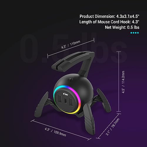 Mouse Bungee Spider Gaming Mouse Bungee Cable Holder Mouse Cord Holder with RGB Light and USB Port (USB Style)