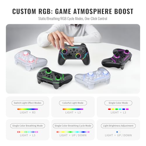 JDDWIN Wireless Pro Controller for Switch 2 with 9-Axis Motion Sensing,C Button,Hall Effect Joysticks, Wake-up/ RGB Light/FunctionTurbo/Marco/Programmable/Dual Vibration,3.5mm Audio Jack Gamepad forSwitch/Lite/OLED/PC (White)