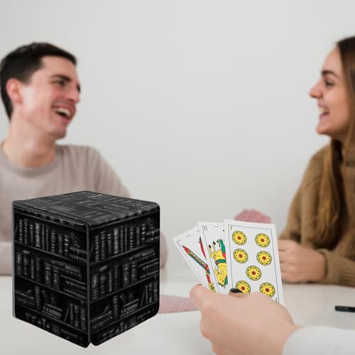 Card Deck Box for MTG Commander,Collectible Trading Storage Box Fits 120+ Single Sleeved Cards Magnetic Case PU Leather for Magic Commander TCG CCG MTG,Art Black Bookshelf - color: Art Black Bookshelf