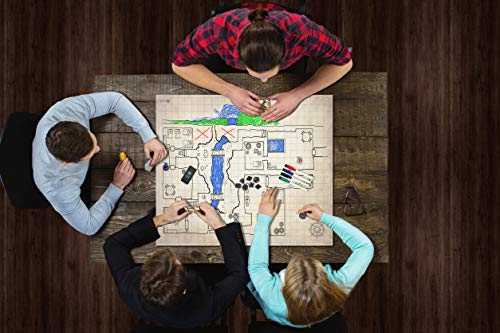 Melee Mats DND Map Starter Set - 23” x 27" Double Sided, Wet & Dry Erase Battle Terrain Grid for Dungeons and Dragons - Tabletop Board Gaming Kit with Accessories