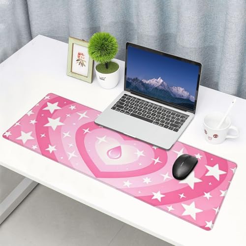Gaming Mouse Pad, Large Pink Heart Mousepad Laptop, Extended Mouse Mat, Long XL Waterproof Keyboard Pads, Big Non-Slip Mousepads for Game Office Home, 31.5 x 11.8 in - color: Pink Heart