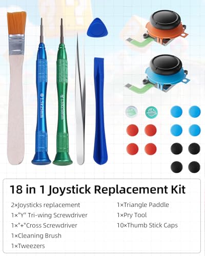 Joystick Replacement Kit for Nintend0 Switch2 Joycon(22 in one), Repair Kit for Switch2, Include 2 Thumbsticks, Drift Fix Tools Y / +Screwdriver, Tweezers, Pry Tools, 14 Thumbstick Grips - color: black-22 in one