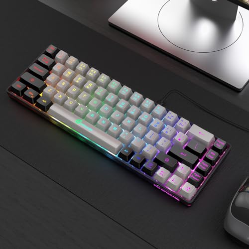 GEODMAER 65% Gaming Keyboard, Wired Backlit Mini Keyboard, Ultra-Compact Anti-Ghosting No-Conflict 68 Keys Membrane Gaming Wired Keyboard for PC Laptop Windows Gamer - color: Grey-Black