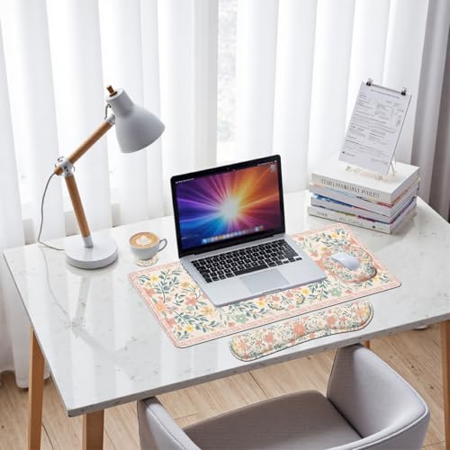 Boho Mandala Desk Mat Set Retro Floral Art Large Mouse Pad with Wrist Rest 4in1 Desk Mat for Desktop Ergonomic Keyboard Wrist Support Anti-Slip Computer Ergonomic Mouse Pad Home Office Gaming - color: Boho Mandala