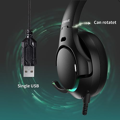 EG80 USB Gaming Headset with Noise Cancelling Microphone,7.1 Surround Sound,Soft Memory Foam Padding, RGB Lights, Wired Headphones for PS4, PS5 Console, Laptop, Call Center