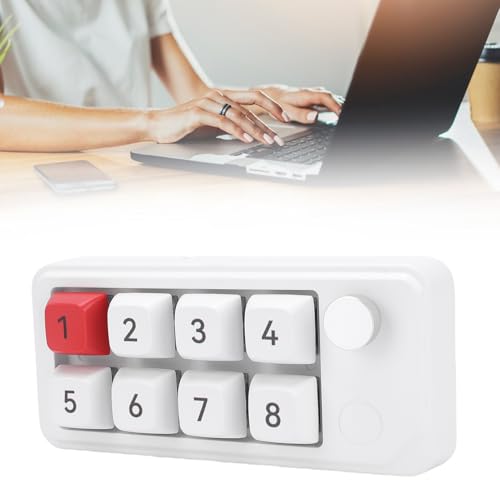 Zopsc USB C Numeric Keypad with 8 Programmable Keys, Hot Swap Macro Keyboard with Knob Control, Wired One Handed Keypad for Gaming Design Work Shortcuts - color: White