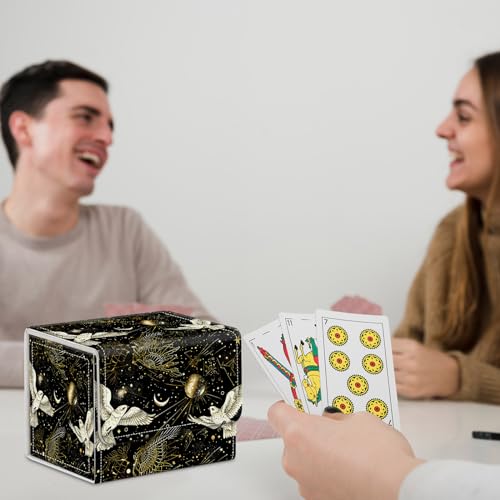 for MTG Commander Deck Box,Card Deck Box for Trading Yugioh MTG,Fits 100 Double Sleeved Cards,PU Leather Strong Magnet Case for Magic Commander TCG CCG,Black White Bird - color: Black White Bird