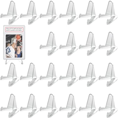 LRANFOW Thickened Acrylic Card Stands Mini Easel Holder, Sports Card Stands, Trading Graded Card Stand for Displaying Pocket Graded Card Challenge Medals Casino Chips, 22 Pack 2.7 Inch Tall Clear - size: 22 PCS / 2.7"