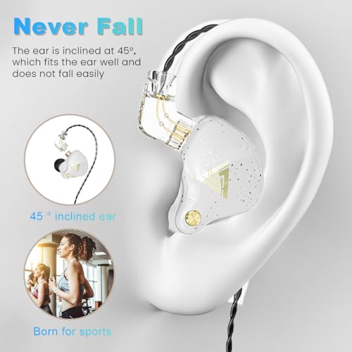Wired Gaming Earbuds, QKZ AK6 PRO in Ear Monitors, Deep Bass Sound Wired Earbuds, HiFi in Ear Headphones with New 1DD 10mm Dynamic Driver, IEM for Music Gaming Video Calling (White) - color: White