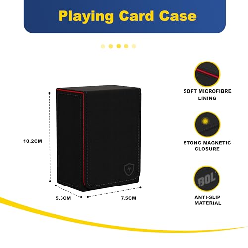Double Decker Leather Poker Card Case - Holds Two Sets of Poker Size Cards - Premium Dual-Deck Holder with Stylish Design and Secure Closure (Black-Red) - color: Black-Red