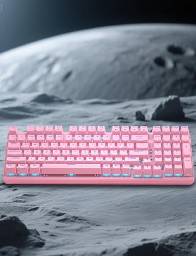 Mechanical Gaming Keyboard and Mouse, LED Backlit 98-Key Floating Keycap & 4 DPI RGB Gaming Mouse with Mouse Pad, Full Anti-Ghost Light Up Wired Computer Keyboards for MAC PC Gamer Accessories, Pink - color: Pink