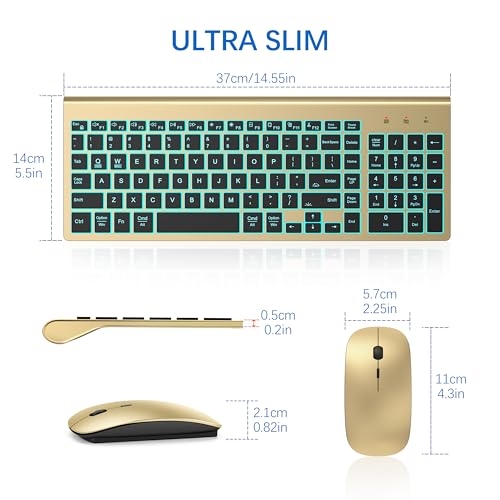 Wireless Backlit Keyboard and Mouse Ultra Slim Combo, TopMate 2.4G Silent Compact 2400DPI Mouse and Scissor Switch Keyboard Set, Batteries Included, for PC/Laptop/Windows/Mac/Gaming - BL Gold Black - color: BL Gold Black