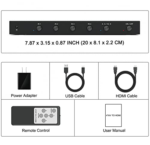 LVY 4 Port RCA to HDMI Converter/4Port AV Adapter Converter 720/1080P Support 16:9/4:3 Switcher Compatible with WII, N64, PS2,PS3, VHS, VCR DVD Players etc. (4AV Input 1 HDMI Output) - style: 4AV to HDMI Converter