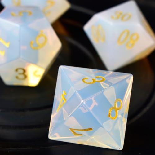 RULE DICE Opal Gemstone DND Dice, Dungeons and Dragons Dice Set 7PCS Polyhedral Gem Stone Dice Set D4 D6 D8 D10 D% D12 D20, RPG Dice D&D - color: Opal