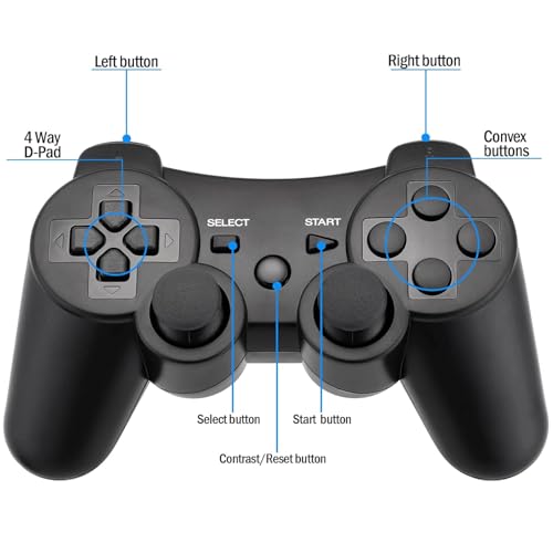 Diswoe Controller for PS-3, Wireless Bluetooth Controller Gamepad Joystick, Double Vibrating Controller for Play_station 3 with Charger Cable Cord Thump Grips