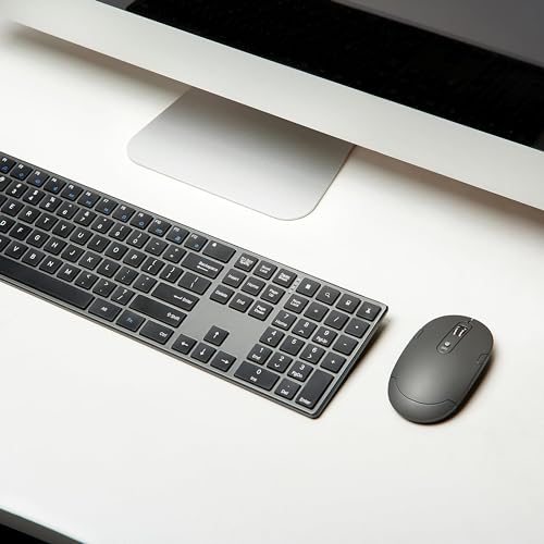 Amazon Basics Ultra Premium Wireless Keyboard and Mouse Combo, Rechargeable, Full-Size with Number Pad, Sleek Design, Plug and Play, Quiet Typing, 2.4GHz USB Receiver, Black - size: QWERTY