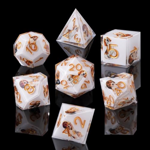 Sharp Edge DND Dice Set Cute Beagle Dog Handmade 7 Accessories Dice for Dungeons and Dragons TTRPG Games, Multi-Sided RPG Polyhedral Resin Sharp Edge Dice Roleplaying Games(Beagle Dog ) - color: Dog
