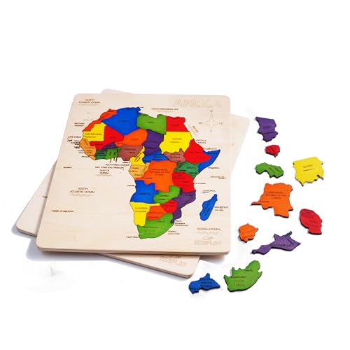 EKOPLAY’s Africa MAP Wooden Puzzle for Kids, 31 Piece Jigsaw Puzzle for School Kids, Learning Educational Toys Gifts for Boys Girls 4+ Years. - style: Africa Map