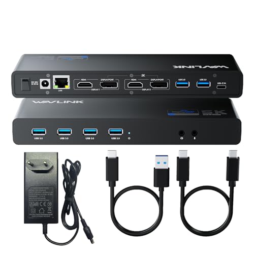 WAVLINK Pro Dual 4K@60Hz Universal Docking Station | USB 3.0/USB-C Laptop Dock for Mac & Windows | 2 HDMI/DP Monitors, Gigabit Ethernet, 6 USB 3.0 | Home Office & Multi-Screen Productivity. - color: 69DK25