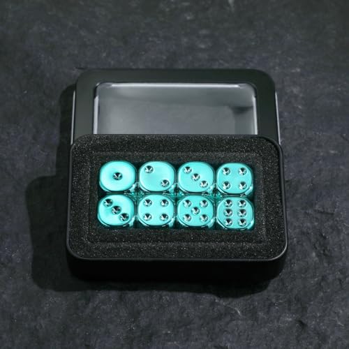 SIXPOINTS 8 Pieces 16mm 6 Sided Dice Set,Green Metal Game Dice Set, Standard D6 Dices for Yahtzee, Bunco or Teaching Math,with Portable Plastic Box - color: Green