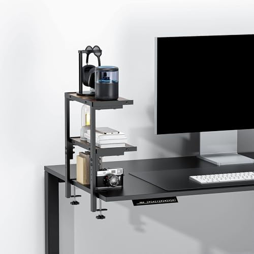 2-Tier Desk Shelf | Desk Organization Expandable Clamp on Desk Shelf Desktop Accessories for Offices and Game Rooms (Wood) - color: Wood