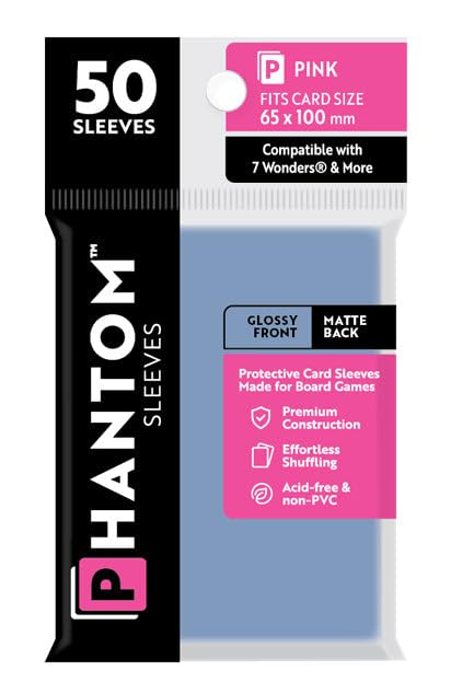 2 Packs Phantom Sleeves: Pink Size (65mm x 100mm) - Gloss Matte (50) (Compatible with: 7 Wonders and More) Individual Pack