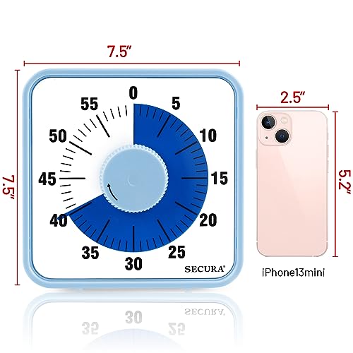 Secura 60-Minute Visual Countdown Timer, 7.5-Inch Oversize Classroom Visual Timer for Kids and Adults, Durable Mechanical Kitchen Timer Clock with Magnetic Backing (Navy Blue) - color: Navy Blue