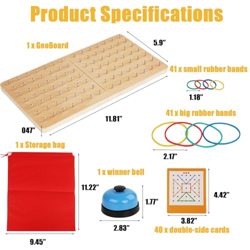 Montessori Geoboard with Rubber Bands | 2-Player Educational Board Game for Kids Ages 3-8 | STEM Math Manipulatives & Fine Motor Skills Toys | Sensory Learning Activity for Preschool, Kindergarten