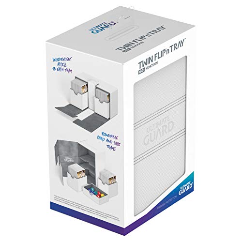 Ultimate Guard Twin Flip'n'Tray 160+, Deck Case for 160 Double-Sleeved TCG Cards +Dice Tray, White/Grey, Independent Magnetic Closure & Microfiber Lining - color: White/Grey