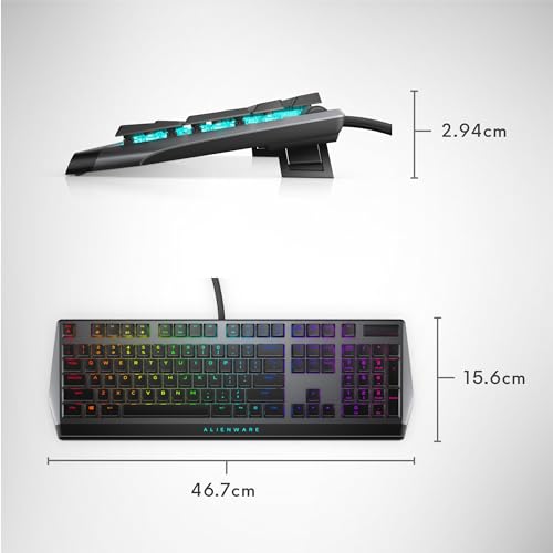 Alienware Low-Profile RGB Gaming Keyboard AW510K, AlienFx Per Key RGB LED Color Backlighting, Media CONTROLS & USB Passthrough, Cherry MX Low Profile Red Switches | USB, Numeric Keypad, Adjustable Height, Media Hot Keys, Dark Side of the Moon, Gaming Read