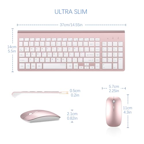 Wireless Keyboard and Mouse Ultra Slim Combo, TopMate 2.4G Silent Compact USB 2400DPI Mouse and Scissor Switch Keyboard Set with Cover, Batteries Included, for PC/Laptop/Windows/Mac - Rose Gold White - color: Rose Gold White