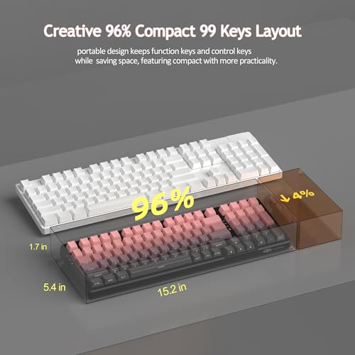 MageGee LIGHT100 Wireless Creamy Keyboard, Gasket Structure Hot Swappable, 2.4G/USB-C/BT5.0 RGB Backlit Mechanical Gaming Keyboard for Win/Mac/PC, 8000mAh Battery, Side Printed PBT Keycap, Pink - color: Pink/Blue Whale Switch