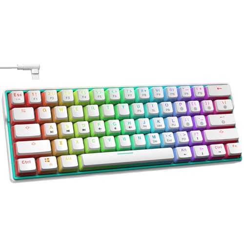 Gaming Keyboard-Mechanical Gaming Keyboard 60 percent - 26 Model LED Backlit Compact 61 Keys RGB Computer Keyboards Brown Switch, PC Gaming Keyboards PBT Keycaps Programmable for PC/Mac Gamer-White