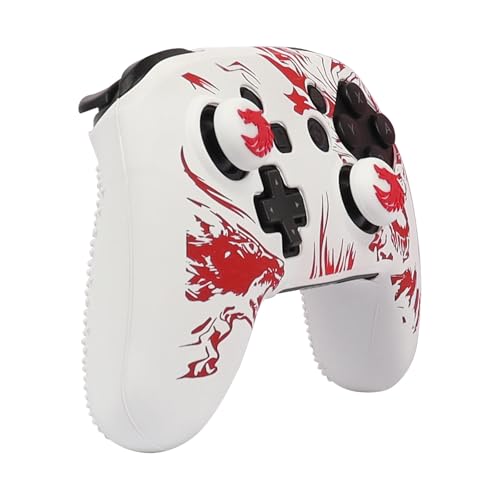 Wolf Controller Skin Cover for NS Switch Pro Controller, RALAN 1 Controller Skin+4 Customised Thumb Grips Caps Accessories - color: Wolf White Red