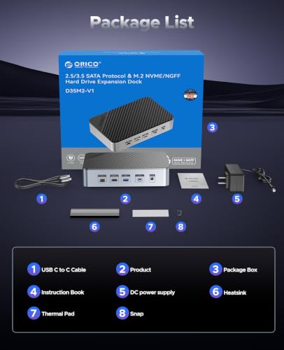 ORICO 12-in-1 USB C Hub with M.2 + SATA 2.5”/3.5” SSD/HDD Enclosure, USB C to HDMI Adapter 4K@60Hz,10Gbps USB A/USB C Data Ports, USB C Docking Station for Windows/mac OS D35M2