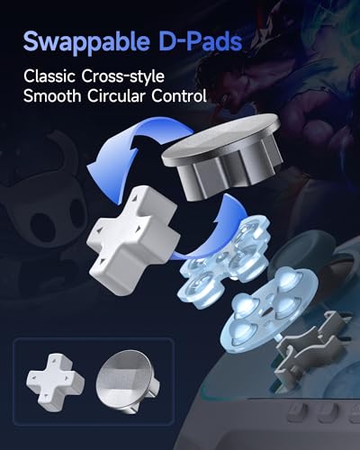 EasySMX S10 Controller for Switch 2/ Switch/PC-One Key Wake-up | TMR Anti-Drift Joystick, Mechanical Buttons, 6 Axis Gyro, Bluetooth Switch Controller with RGB & Swappable D-Pad - color: white blu