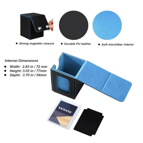 MTG Deck Box for Commander Display,Card Deck Box Fits 100 Double Sleeved Cards,TCG with 2 Dividers and 1 Toploader (Black and Wathet) | Holds 120 Single/100 Double-Sleeved Cards, Fit MTG/PTCG/OPTCG Cards, Strong Magnet, PU Leather, With 2 Dividers & 1 Top