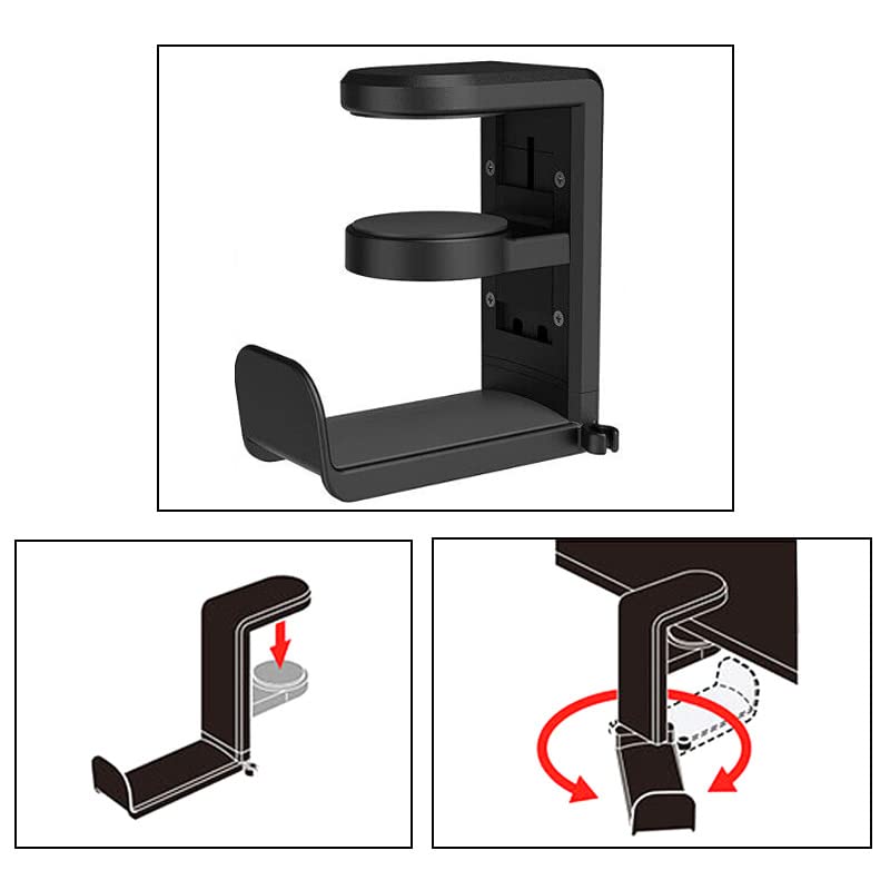 Black 360 Degree Rotation Adjustable Headphone Stand Headset Hanger PC Gaming Headset Headphone Hook Holder Hanger Mount