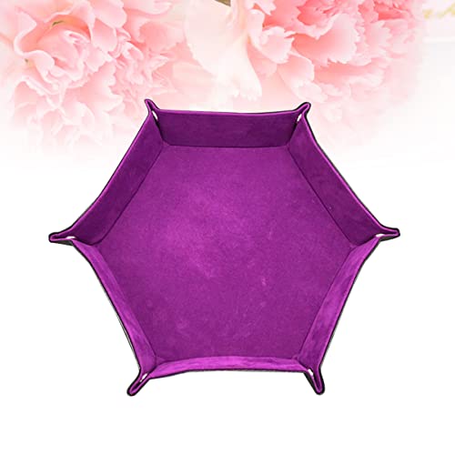 Vaguelly Hexagon Dice Tray Foldable PU Velvet Dice Storage Box for Board Games Lid for Gamers
