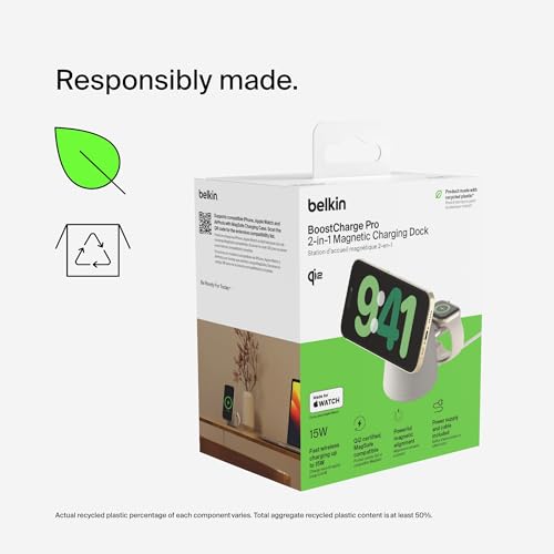 Belkin Qi2 15W Wireless Charging Dock, 2 in 1 Fast iPhone Charger | iPhone 17/16/15/14/13, AirPods, Qi2-enabled devices compatible, power adapter included, desk dock - color: Sand, style: Latest Gen