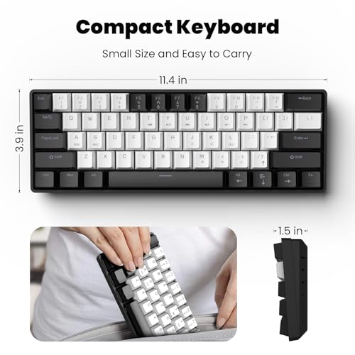 Portable 60% Mechanical Gaming Keyboard, RGB Backlit 61 Keys Ultra-Compact Game Keyboard with Mouse, Mini Wired Computer Keyboard with Red Switch for Windows, MAC, Laptop, PC - color: Black+White+Mouse