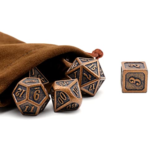 Metal Dice Set, HNCCESG Polyhedral D&D Dice for Dungeons and Dragons RPG DND Dice for Role Playing MTG Tabletop Gaming Shadowrun Pathfinder 7PCS D20 D12 D10 D8 D6 D4(Antique Copper) - color: Antique Copper