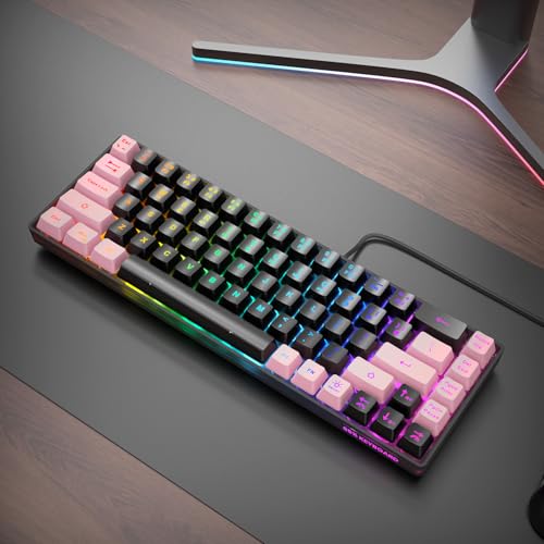 GEODMAER 65% Gaming Keyboard, LED Backlit, Ultra-Compact Anti-Ghosting No-Conflict 68 Keys Membrane Gaming Wired Keyboard for PC Laptop Windows Gamer(Black-Pink) - color: Black-Pink