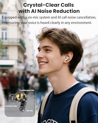 TOZO NC20 Pro Active Noise Cancelling Wireless Earbuds, Smart LCD Screen | LDAC Hi-Res Audio, Stereo Bass, 6 Mics AI Call Ear Buds, 80H Playtime, IPX8 Waterproof, 32 EQ via App, Wireless Charging - color: Champagne