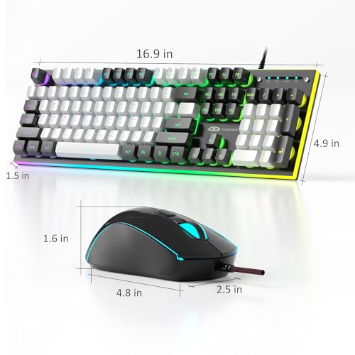 MageGee GT838 Gaming Keyboard and Mouse Combo, 104 Keys RGB Backlit Quiet Wired Keyboards for Laptop PC MAC, with Number Pad, Metal Panel, Anti-Ghosting, White Black - color: White Black