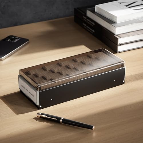 MaxGear Business Card Holder for Desk, Capacity: 800 Cards (3.5” x 2.2”) | Large Plastic Business Card Organizer Box, Credit Cards Holder File Box Storage, A-Z Tabs, Metal Structure, Black