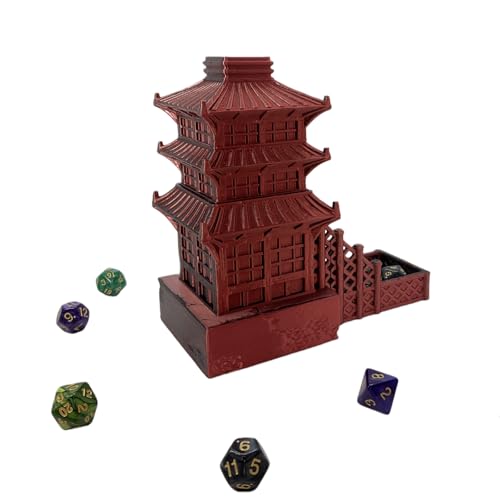 Temple Dice Dice Tower Dungeons and Dragons RPG Tabletop Roleplaying Game Jail DND (Random 7PCS D20 Dice Set Included) (Red+Brown) - color: Brown