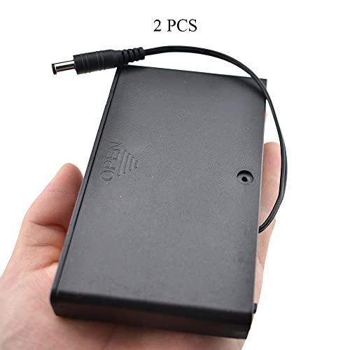HAHIYO 12V 8x1.5V AA Battery Holder with DC Plug Portable Supply Quick Swap Securely Lids On/Off Switch Plastic Batteries Storage Box Case 2 Pieces for Wireless Cameras Halloween LED Light Strips - style: 8AA(DC Plug)-2P