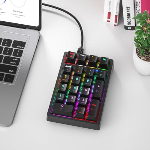 Gurjot Number Pad, Mechanical USB Wired Numeric Keypad with Color Backlit 21 Key Numpad for Laptop Desktop Computer PC Black (Blue Switches) - color: Black Number Pad