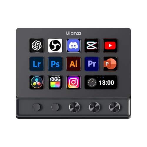 ULANZI D200X Creative Deck Macro Keyboard, 14 LCD Keys & 3 Encoder Knobs, 8-in-1 Hub w 4K HDMI, 3.5mm Audio, SD/TF Reader, USB 3.2 10Gbps, for Video Editing/Streaming/Smart Home PC, Mac